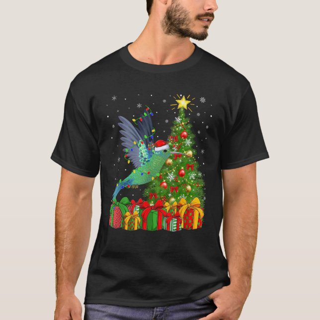 Hummingbird Xmas Tree Lighting Santa Hummingbird C T-Shirt (Front)
