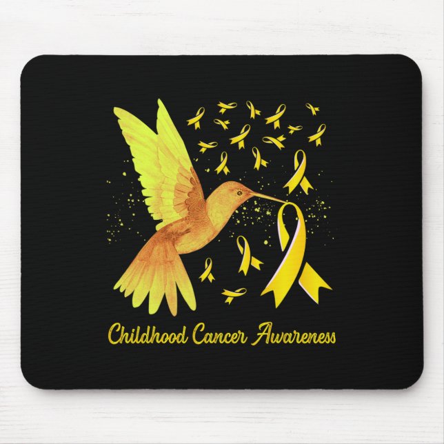 Hummingbird Yellow Gold Childhood Cancer Awareness Mouse Mat (Front)