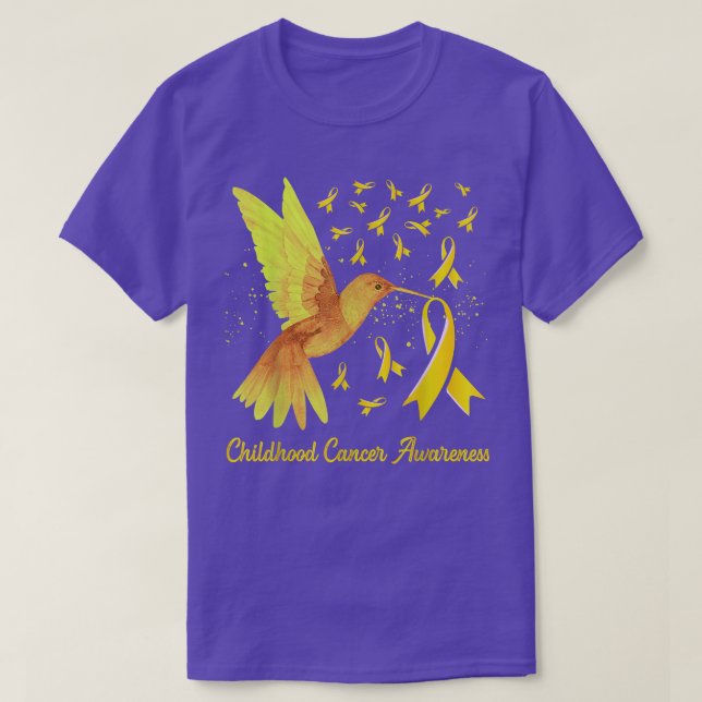 Hummingbird Yellow Gold Childhood Cancer Awareness T-Shirt (Design Front)