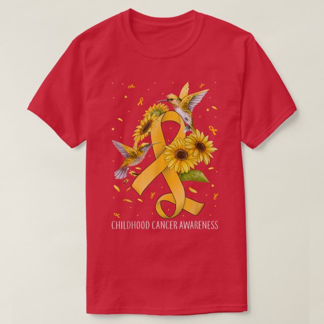 Hummingbird Yellow Gold Sunflower Childhood Cancer T-Shirt (Design Front)