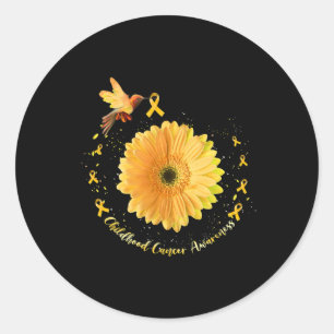 Hummingbird Yellow Sunflower Childhood Cancer Awar Classic Round Sticker
