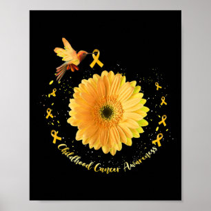 Hummingbird Yellow Sunflower Childhood Cancer Awar Poster