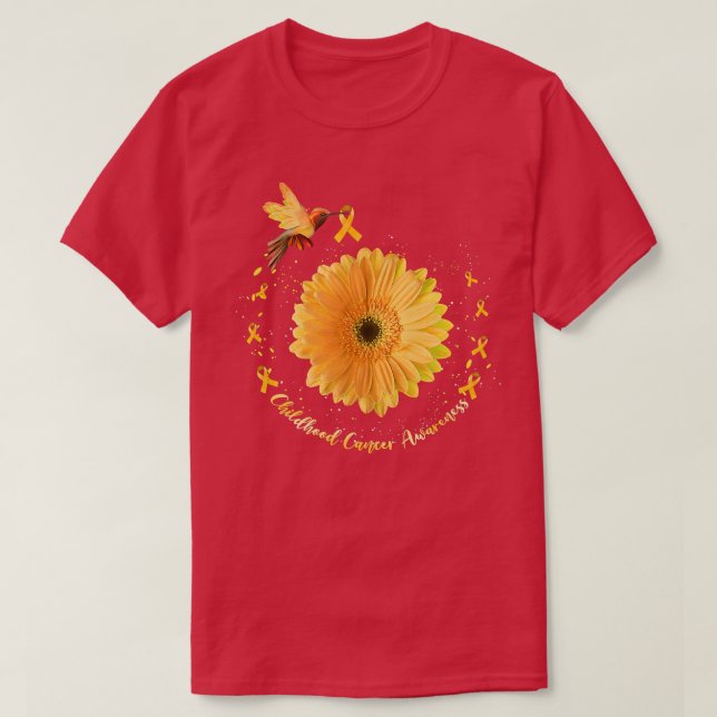 Hummingbird Yellow Sunflower Childhood Cancer Awar T-Shirt (Design Front)