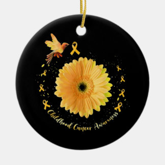 Hummingbird Yellow Sunflower Childhood Cancer Ceramic Tree Decoration