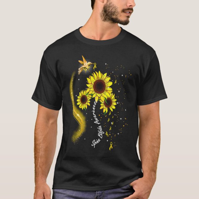 Hummingbird Yellow Sunflower Spina Bifida Awarenes T-Shirt (Front)