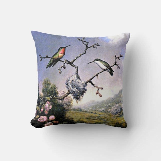 Hummingbirds and Apple Blossoms Cushion (Front)