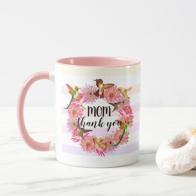 Hummingbirds and Astrantia Flowers Wreath Mug (With Donut)