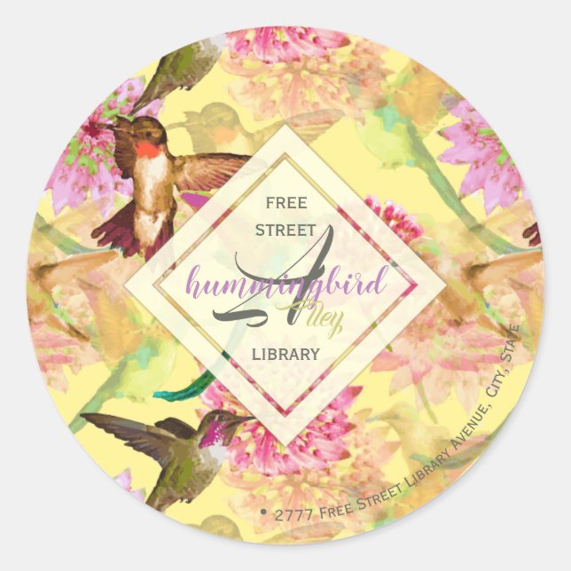 Hummingbirds and Astrantia Monogram Watercolor Classic Round Sticker (Front)