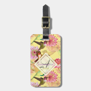 Hummingbirds and Astrantia Monogram Watercolor Luggage Tag