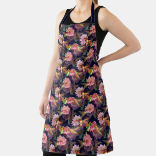 Hummingbirds and Astrantia Watercolor Pattern Apron