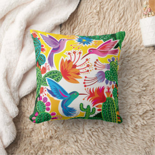 Hummingbirds and Blooming Cacti Cushion