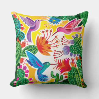 Hummingbirds and Blooming Cacti Cushion