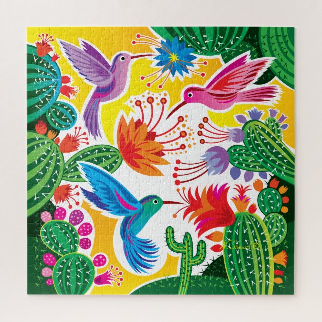 Hummingbirds and Blooming Cacti Jigsaw Puzzle (Vertical)
