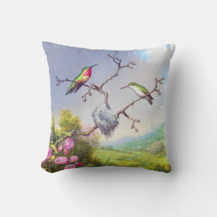 Hummingbirds and blossoms art   cushion