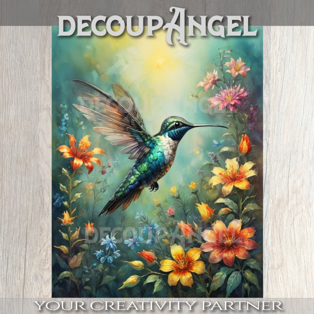 Hummingbirds and Colourful Flowers - Decoupage - Tissue Paper (Creator Uploaded)
