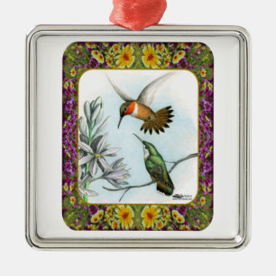 Hummingbirds and Flowers #2 Metal Tree Decoration