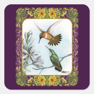 Hummingbirds and Flowers #2 Square Sticker