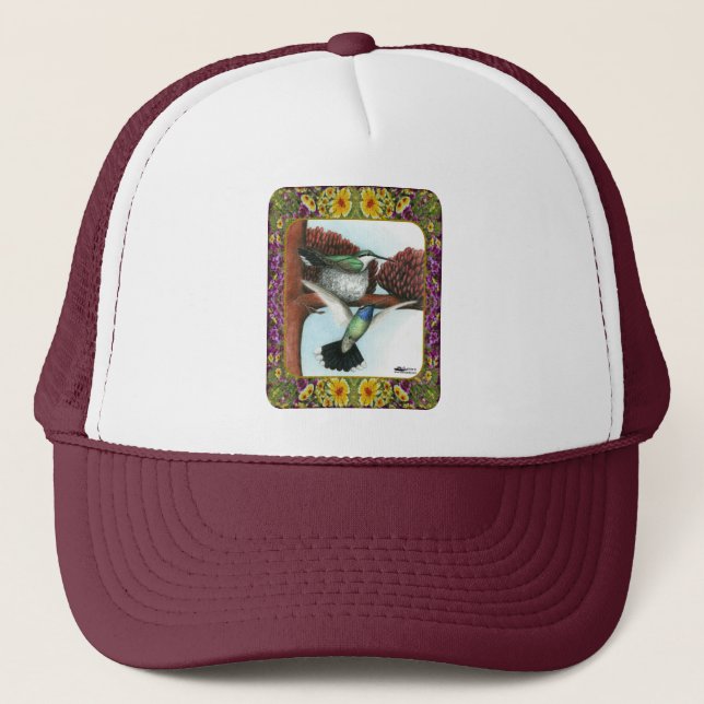 Hummingbirds and Flowers #3 Trucker Hat (Front)