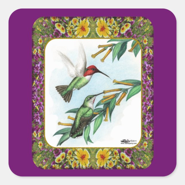 Hummingbirds and Flowers #4 Square Sticker (Front)