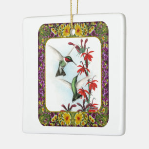 Hummingbirds and Flowers #5 Ceramic Ornament