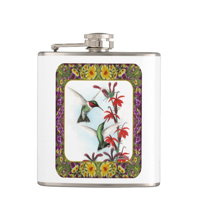 Hummingbirds and Flowers #5 Hip Flask (Front)