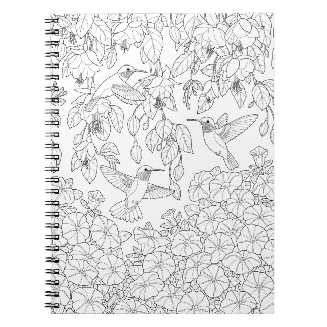 Hummingbirds and Flowers Adult Colouring Page Notebook (Front)