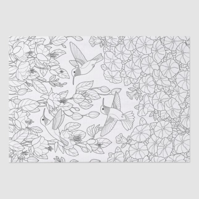 Hummingbirds and Flowers Adult Colouring Page Tissue Paper (Front)