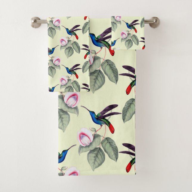 Hummingbirds and Flowers Bath Towel Set (Insitu)