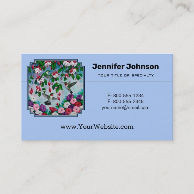 Hummingbirds and Flowers Business Card (Front)