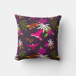 Hummingbirds and Flowers Colourful Botanical Cushion