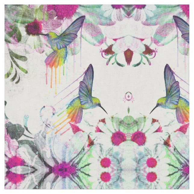 Hummingbirds and Flowers Fabric (Close Up)