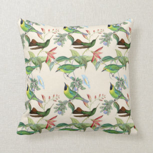 Hummingbirds and Flowers on Light Cream Cushion