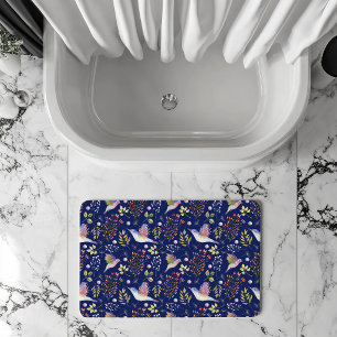 Hummingbirds and Flowers Pattern Custom Background Bath Mat