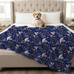 Hummingbirds and Flowers Pattern Custom Background Fleece Blanket