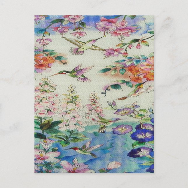 HUMMINGBIRDS and FLOWERS Postcard (Front)