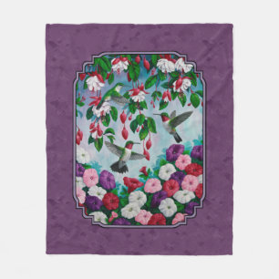 Hummingbirds and Flowers Purple Fleece Blanket