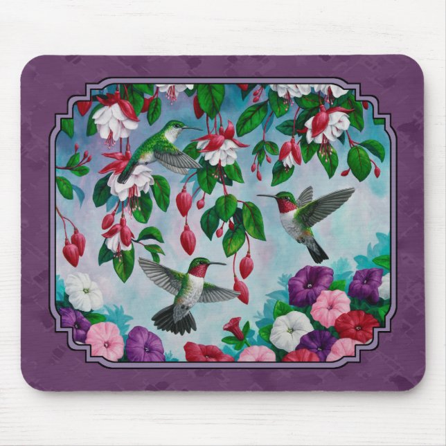 Hummingbirds and Flowers Purple Mouse Mat (Front)