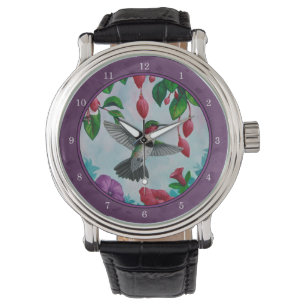 Hummingbirds and Flowers Purple Watch