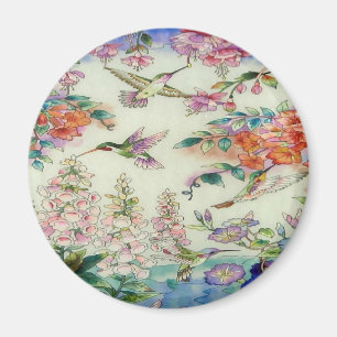 Hummingbirds and flowers stained glass WOW Magnet