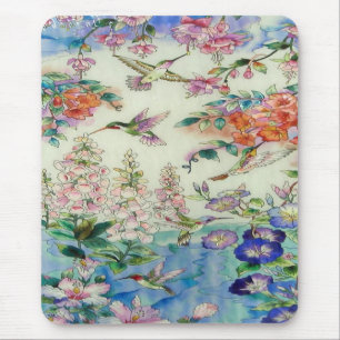 Hummingbirds and flowers stained glass WOW Mouse Mat