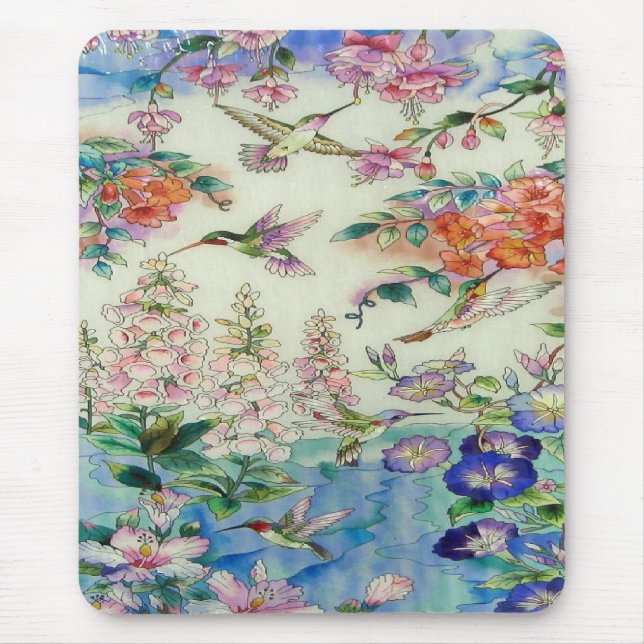 Hummingbirds and flowers stained glass WOW Mouse Mat (Front)