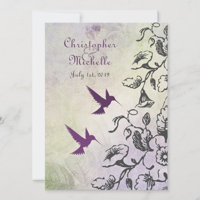 Hummingbirds and Flowers Wedding Invitation (Front)