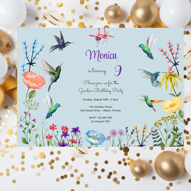 Hummingbirds and Flowery garden birthday party Invitation (Creator Uploaded)