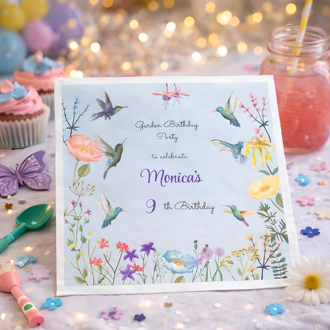 Hummingbirds and Flowery garden birthday party Napkin (Creator Uploaded)