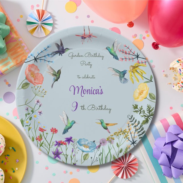Hummingbirds and Flowery garden birthday party Paper Plate (Creator Uploaded)