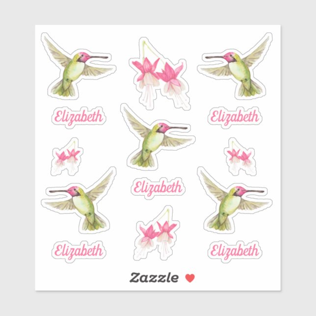 Hummingbirds and Fuchsia Flower Blossoms Vinyl (Sheet)