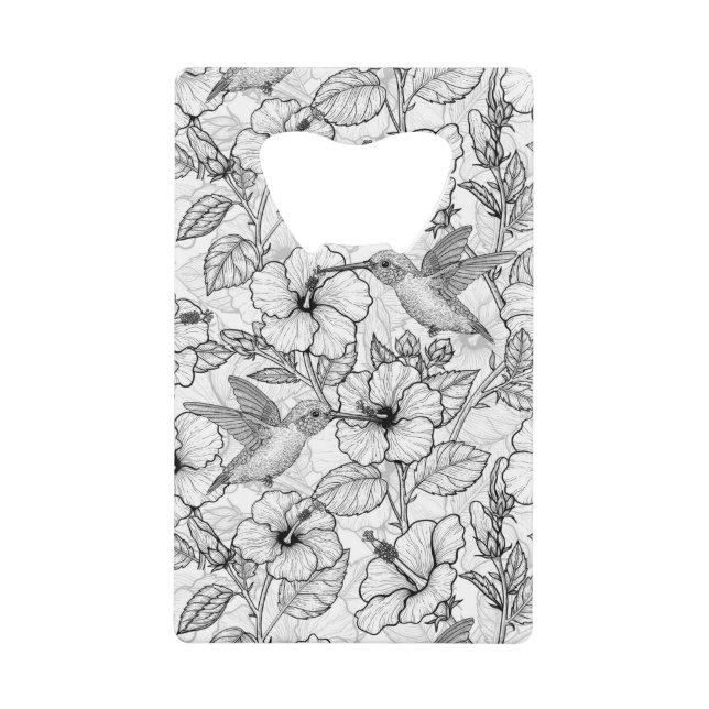Hummingbirds and hibiscus flowers b&w (Front)