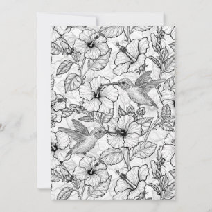 Hummingbirds and hibiscus flowers b&w