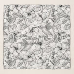 Hummingbirds and hibiscus flowers b&w scarf<br><div class="desc">Seamless pattern with hand drawn hummingbirds and hibiscus flowers</div>