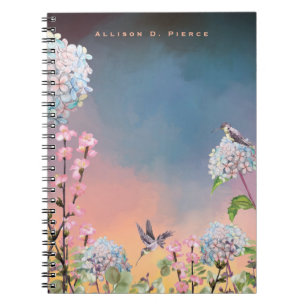 Hummingbirds and Hydrangeas Colourful Glowing Sk Notebook